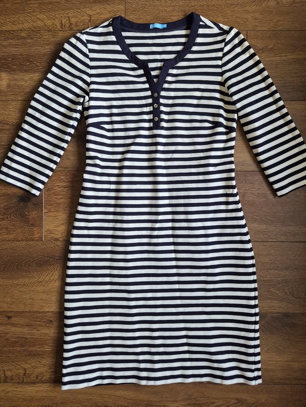 NEW J McLaughlin Sz S Dress Black White Striped 3/4 Sleeve Button Up